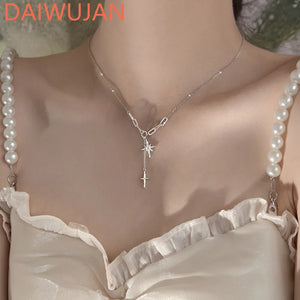 925 Silver Pendant Necklace Octagonal Star Clavicle Chain Vintage Jewelry