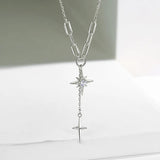 925 Silver Pendant Necklace Octagonal Star Clavicle Chain Vintage Jewelry