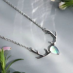 925 Silver Pendant Necklace Multicolored Elk Antlers Moonstone Necklace