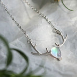 925 Silver Pendant Necklace Multicolored Elk Antlers Moonstone Necklace