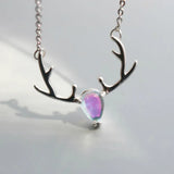 925 Silver Pendant Necklace Multicolored Elk Antlers Moonstone Necklace