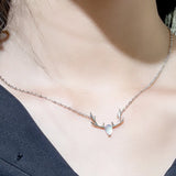 925 Silver Pendant Necklace Multicolored Elk Antlers Moonstone Necklace