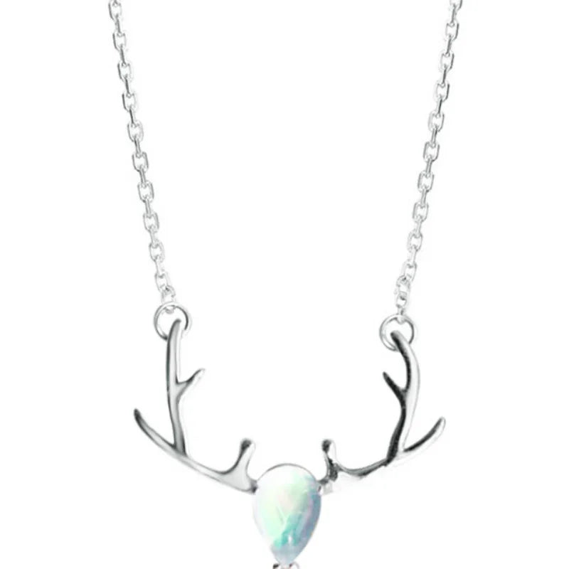 925 Silver Pendant Necklace Multicolored Elk Antlers Moonstone Necklace