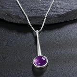 925 Silver Amethyst Pendant Necklace Large Geometric 10MM Round Engagement Gift