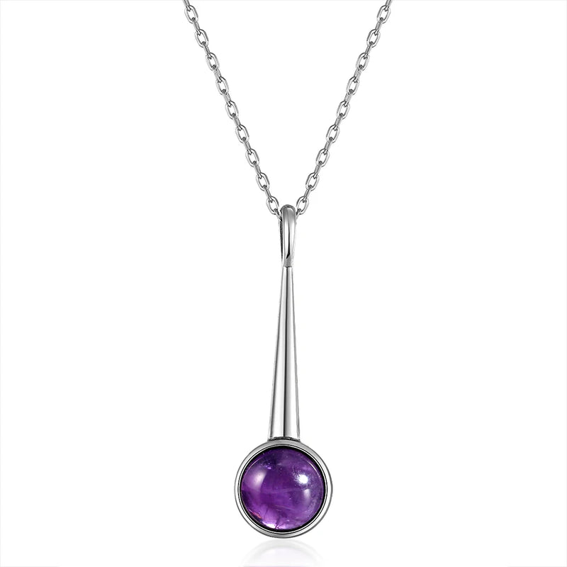 925 Silver Amethyst Pendant Necklace Large Geometric 10MM Round Engagement Gift