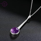 925 Silver Amethyst Pendant Necklace Large Geometric 10MM Round Engagement Gift