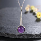 925 Silver Amethyst Pendant Necklace Large Geometric 10MM Round Engagement Gift
