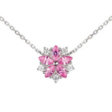 925 Silver Pendant Necklace Women Sakura Flower Pink CZ 40+5cm Chain