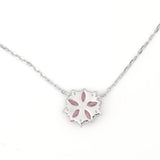 925 Silver Pendant Necklace Women Sakura Flower Pink CZ 40+5cm Chain