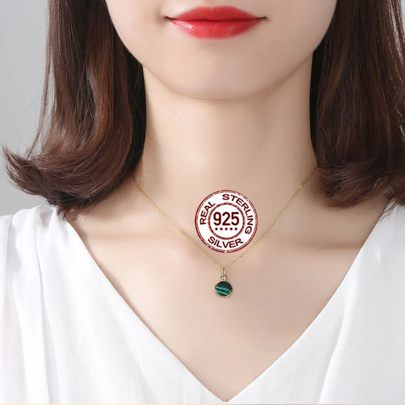925 Silver Malachite Pendant Double Layer Clavicle Necklace