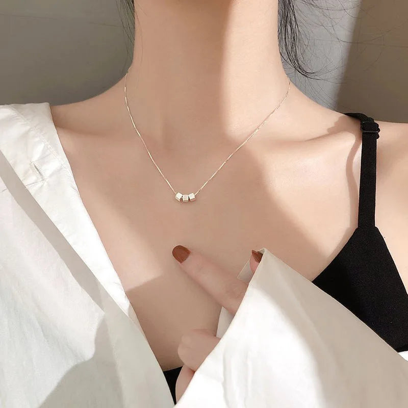 925 Silver Geometric Square Pendant Necklace for Women