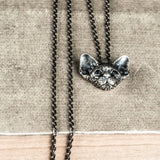 925 Silver Cat Pendant Women Necklace Vintage