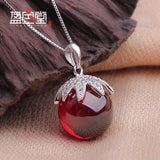925 Silver Red Garnet Plant Leaves Pendant Necklace
