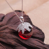 925 Silver Red Garnet Plant Leaves Pendant Necklace