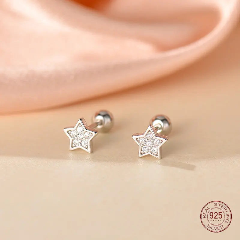 925 Silver Pentagram Star Stud Earrings Zircon Colleague Party Jewelry