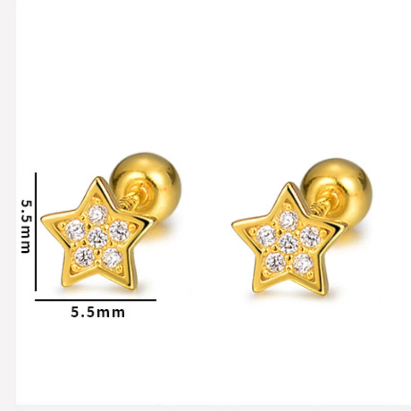 925 Silver Pentagram Star Stud Earrings Zircon Colleague Party Jewelry