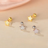925 Silver Pentagram Star Stud Earrings Zircon Colleague Party Jewelry