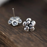 925 Silver Peony Flower Stud Earrings Women Vintage Party Wedding Jewelry
