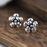 925 Silver Peony Flower Stud Earrings Women Vintage Party Wedding Jewelry