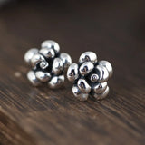 925 Silver Peony Flower Stud Earrings Women Vintage Party Wedding Jewelry