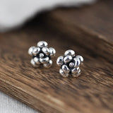925 Silver Peony Flower Stud Earrings Women Vintage Party Wedding Jewelry