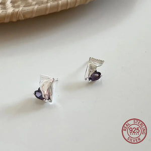 925 Silver Candy Heart Earrings Crystal Studs