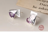 925 Silver Candy Heart Earrings Crystal Studs