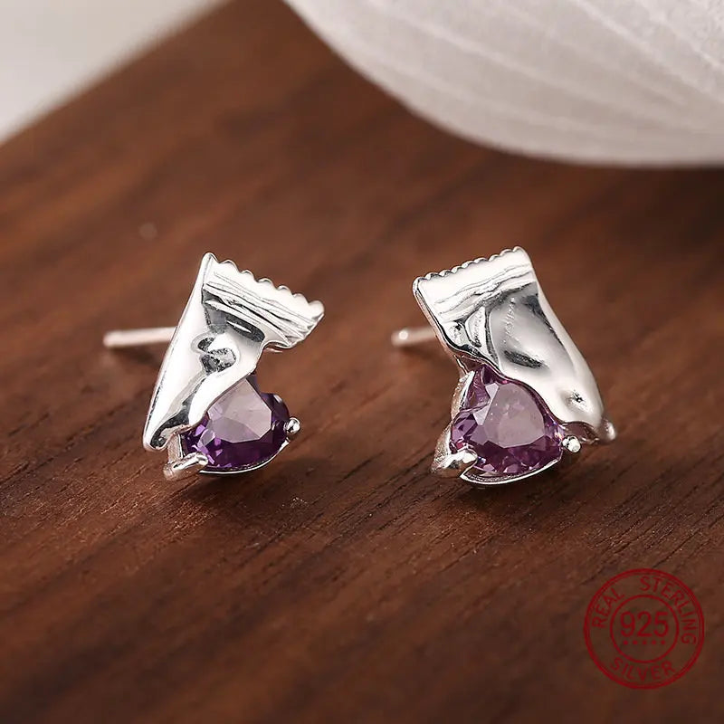 925 Silver Candy Heart Earrings Crystal Studs