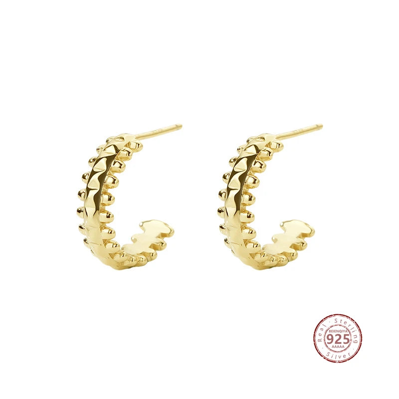 925 Silver Rivet C Stud Earrings Vintage Style Classic Jewelry