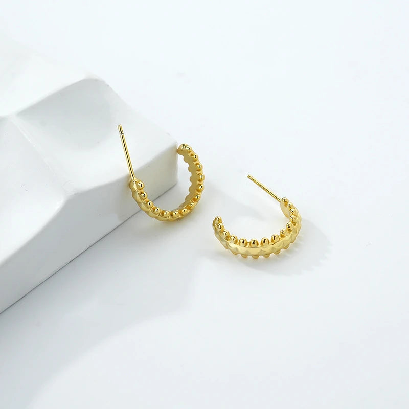 925 Silver Rivet C Stud Earrings Vintage Style Classic Jewelry