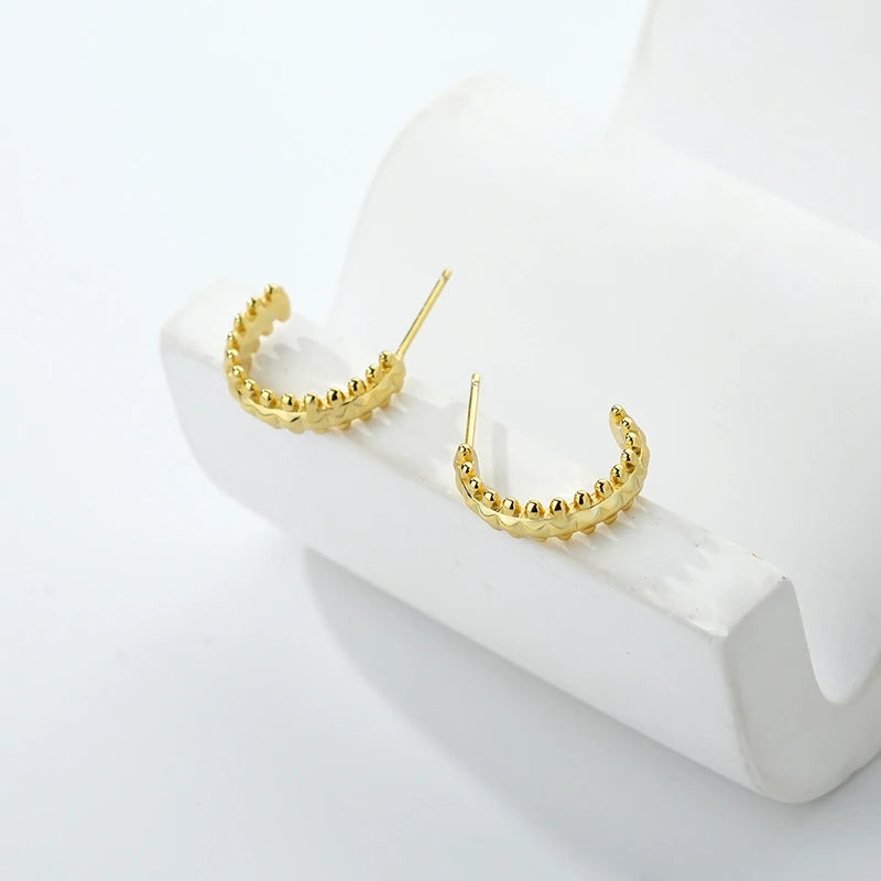 925 Silver Rivet C Stud Earrings Vintage Style Classic Jewelry