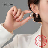 925 Silver Sun Pearl Ear Buckle Punk Rivet Hoop Earrings
