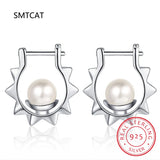 925 Silver Sun Pearl Ear Buckle Punk Rivet Hoop Earrings