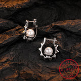 925 Silver Sun Pearl Ear Buckle Punk Rivet Hoop Earrings