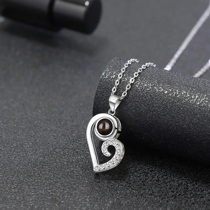 925 Silver Photo Projection Couple Necklace Love Heart Pendant