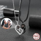 925 Silver Photo Projection Couple Necklace Love Heart Pendant