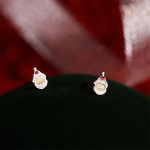 925 Silver Santa Claus Stud Earrings - Christmas Jewelry Gift