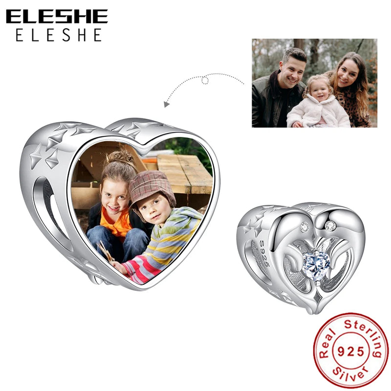 925 Silver Double Dolphin Heart Bead CZ Charms Fit Bracelet