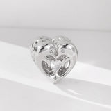 925 Silver Double Dolphin Heart Bead CZ Charms Fit Bracelet