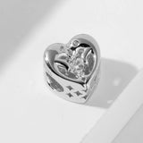 925 Silver Double Dolphin Heart Bead CZ Charms Fit Bracelet