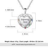 925 Silver Heart Pendant with 5 Birthstones Custom Name Mother Necklace