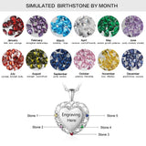 925 Silver Heart Pendant with 5 Birthstones Custom Name Mother Necklace