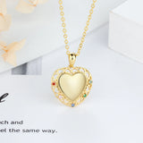 925 Silver Heart Pendant with 5 Birthstones Custom Name Mother Necklace