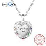 925 Silver Heart Pendant with 5 Birthstones Custom Name Mother Necklace