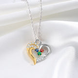 Personalized 925 Silver Heart Necklace with Name & Birthstones