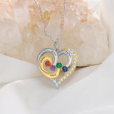 Personalized 925 Silver Heart Necklace with Name & Birthstones