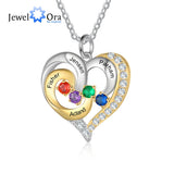 Personalized 925 Silver Heart Necklace with Name & Birthstones