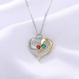 Personalized 925 Silver Heart Necklace with Name & Birthstones