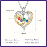 Personalized 925 Silver Heart Necklace with Name & Birthstones
