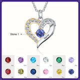Personalized 925 Silver Heart Necklace with Name & Birthstones